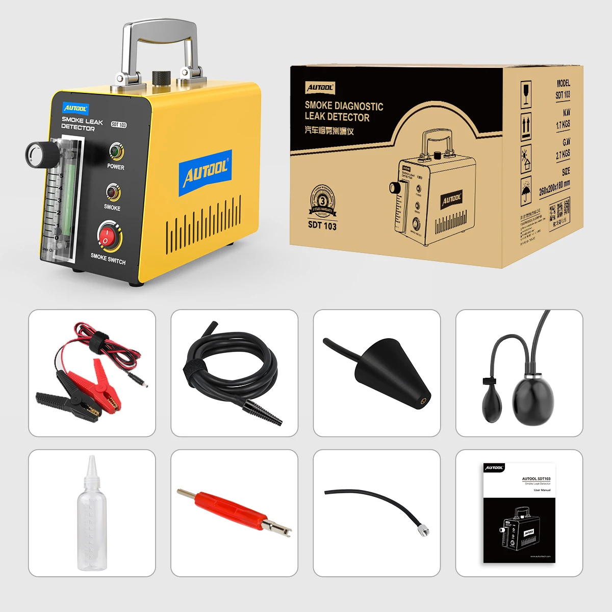 AUTOOL SDT103 12V probador de humo de coche prueba de sistema EVAP máquina de humo automotriz Detector de fugas herramienta de prueba de fugas de tuberías de aceite UE