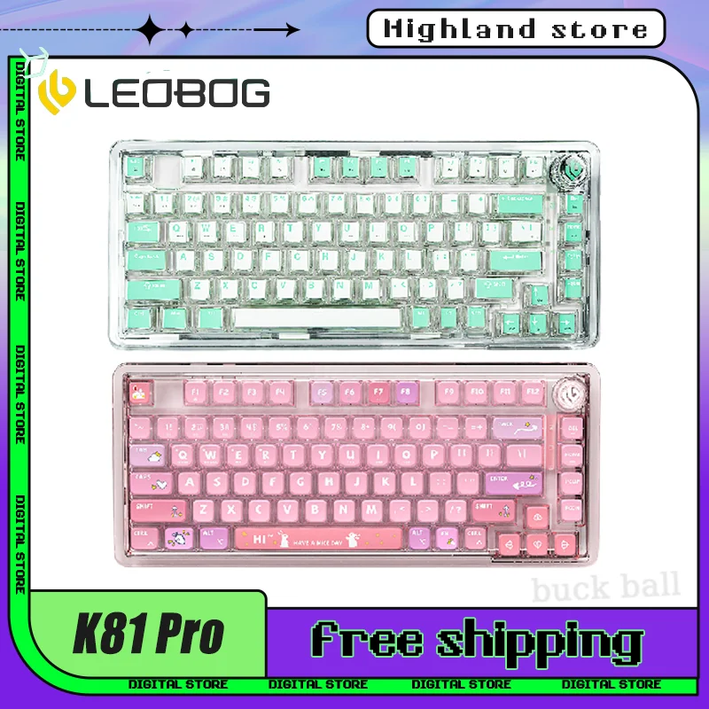 

Leobog K81pro Wireless Bluetooth Keyboard Mechanical Keyboard Kit 3 mode Hot Swap Layout RGB Transparent Custom Gameing Keyboard