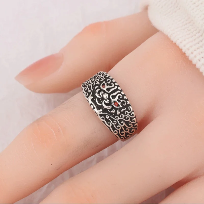 Retro a Mythical Wild Animal Ring Men's Trendy Personality Ethnic Style Thai Silver Index Finger Jewelry Money Attracting Rings