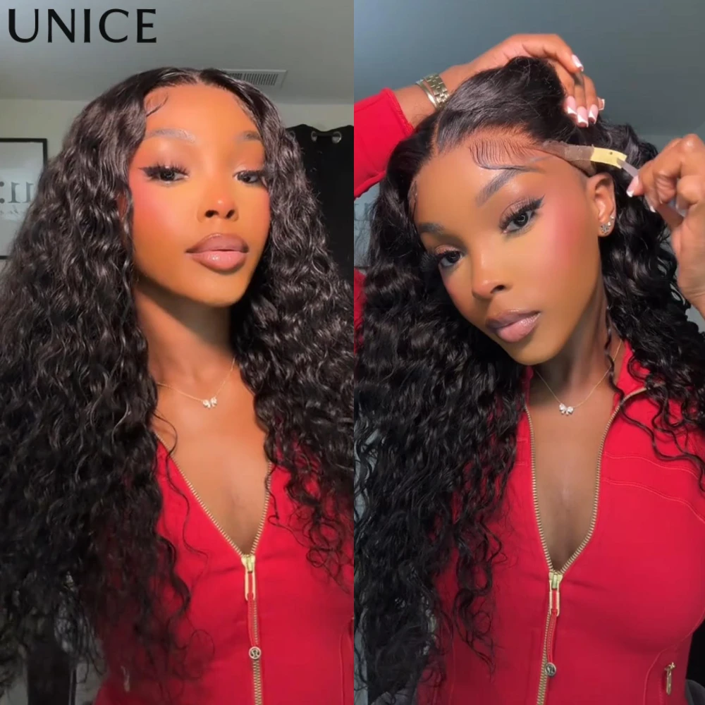 UNice Pre Everything 7X5 & 13x4 Lace Frontal Water Wave Wig With Drawstring 180% Density Glueless Human Hair Wigs