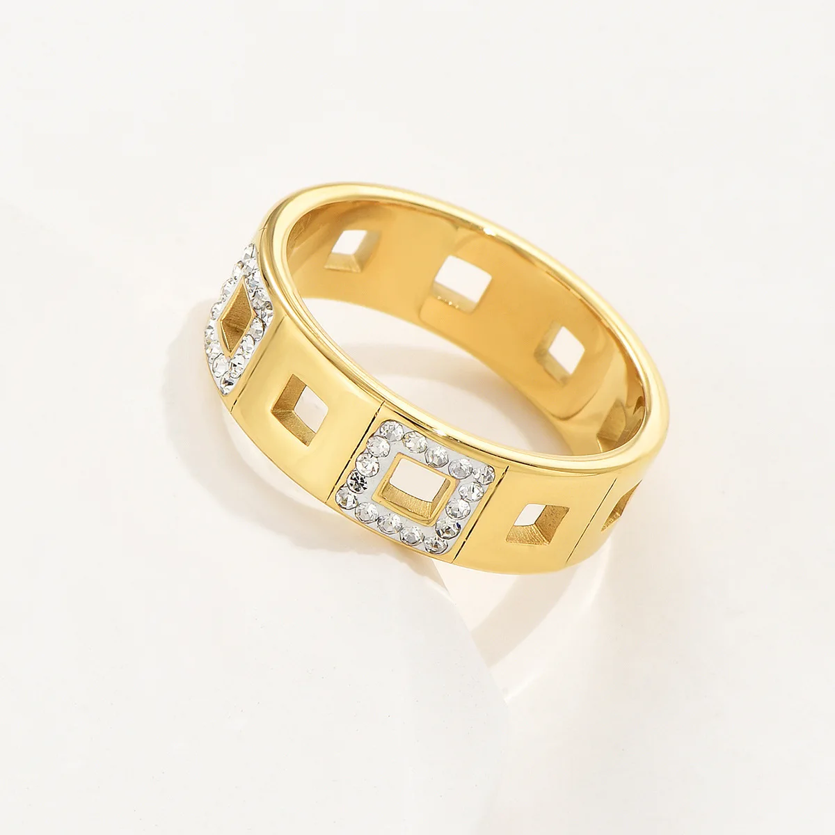 خاتم نسائي هندسي على الطراز الياباني الكوري مجوف مربع مرصع بالألماس مجوهرات ذهبية أوروبية أمريكية عصرية #2