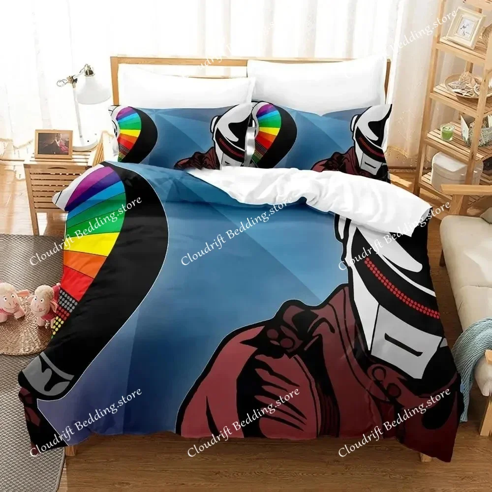 

2024 Hip Hop Daft Punk Adult Boys Cartoon Anime 3 Piece Set Kawaii 3D Duvetcover Sets Casal Bedding New
