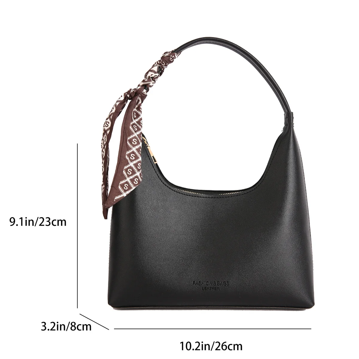 Ladies Retro Handbag Letter Logo Accent Detachable Scarf Light Carry Durable Zipper Spacious Handbag for Daily Commute Outings