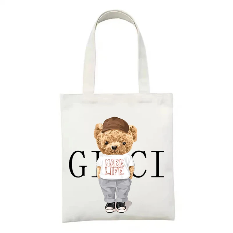 Casual Large Capacity Shoulder Bags Shopper Canvas Teddy Bear Fashion Harajuku Print Ulzzang Handbags Cheap Women