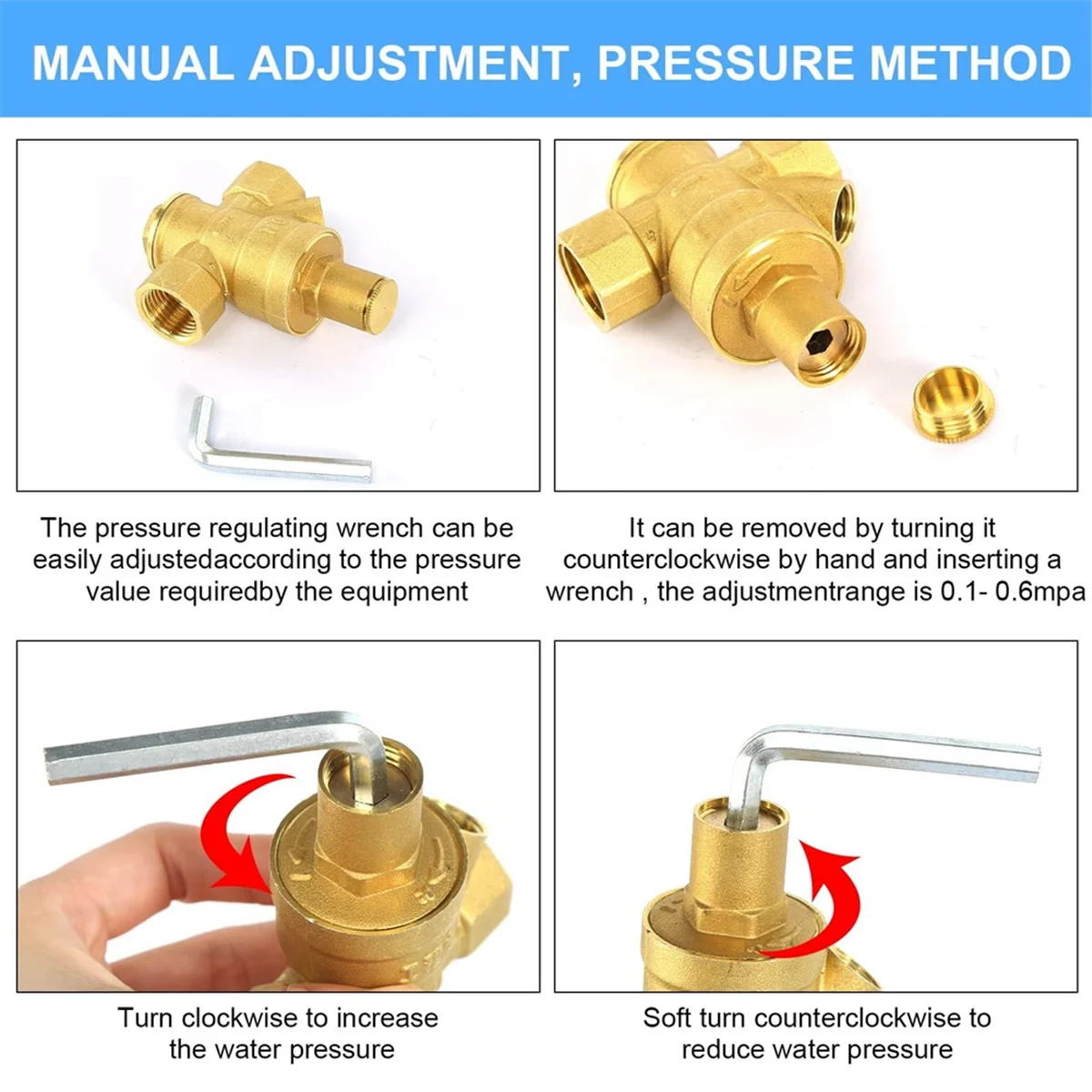 Water Pressure Regulator 3/4In with Gauge, Adjustable Water Pressure Reducing Valve for Water Pressure Regulator DN20