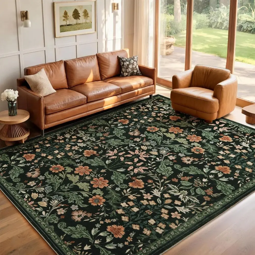 

8x10 моющийся мягкий домашний ковер с низким ворсом, нескользящий, устойчивый к пятнам винтажный коврик в стиле бохо с цветочным принтом для гостиной, спальни, столовой