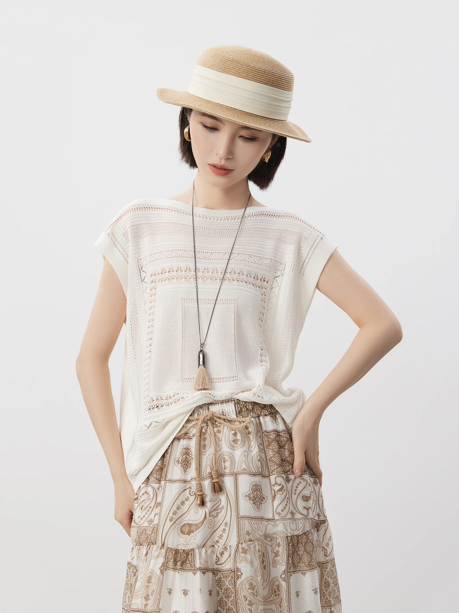 

Elegant Knitted Acetate Linen Hollow out Hook Flower Batwing Sleeve Cover up Women's Spring Summer Fashion Casual Wear
