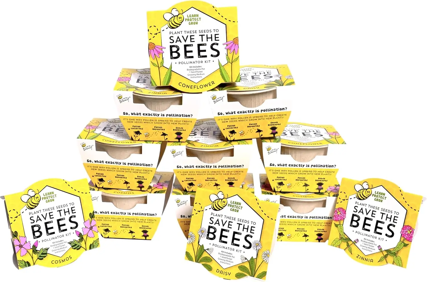 

Набор для выращивания семян Seeds Save The Bees, 12 биоразлагаемых мини-горшечков с пакетиками семян полевых цветов, для выращивания в помещении