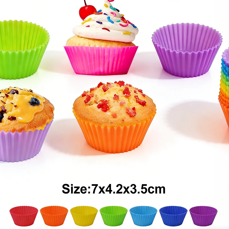 6-30Pcs Round Heat-resistant Silicone Cake Mold, Pudding Jelly Cup, Reusable Baking Tool for Airs Fryer, Muffin Cupcake DIY