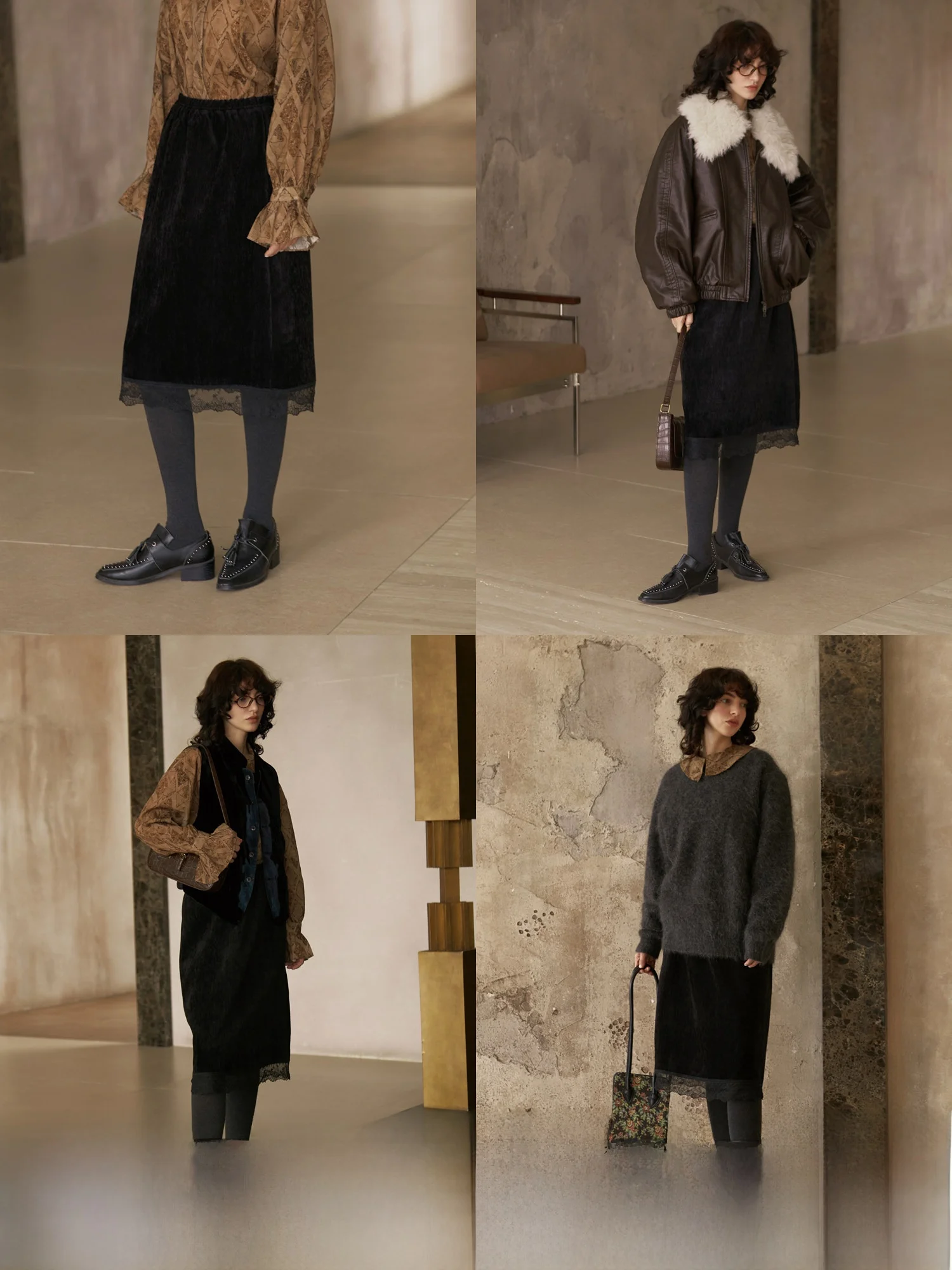 

Юбка VIMIE2026 винтажная бархатная с кружевом, на резинке, миди, прямого кроя, черная, для повседневной носки, из полиэстеровой смеси