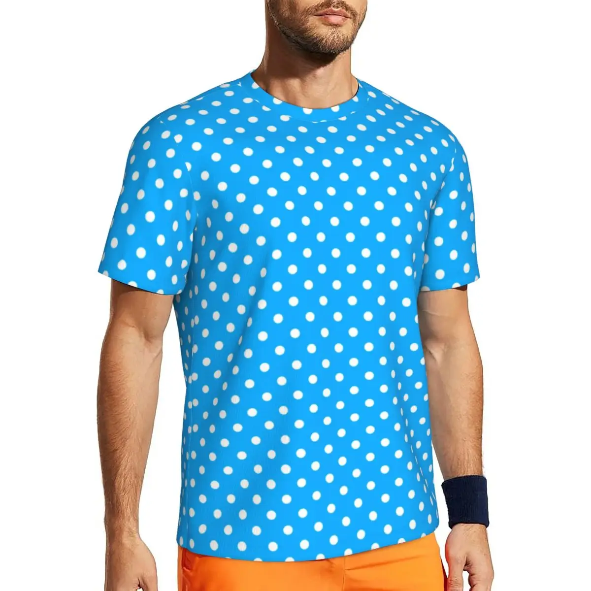 T-shirt Sportif à Pois Bl192.et Blancs pour Homme, Amusant, à la Mode, avec Impression de Taches de Plage, Grande Taille, Y2K