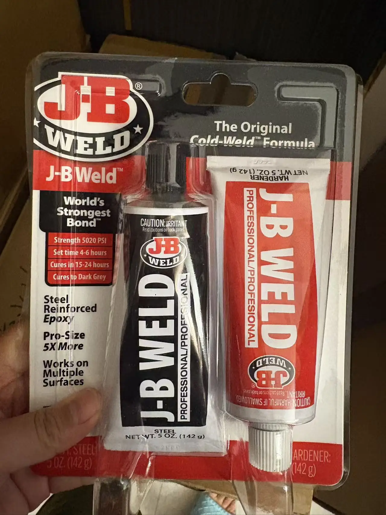 J-B Weld Original Cold-Weld Formula Steel Reinforced Epoxy, 8281 PSI Strong Bond, Pro-Size 5oz Twin Tube