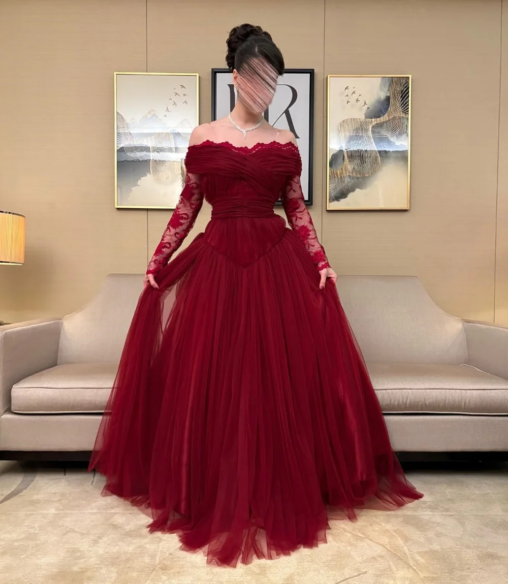 Customized Formal Net Pleat A-line Off-the-shoulder Long Bespoke Occasion Prom Luxury 2025 Pastrol Chinese Style