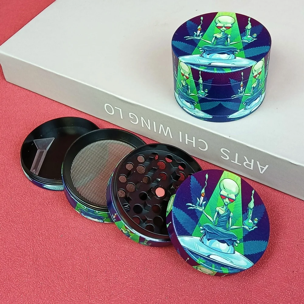 2in Alien Herb Grinder 4-layer Spice Pestle Mortar Metal Mill Manual Salt Pepper Raw Grass Tobacco Grinder Smoke Cigarette Tool