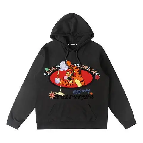 

Толстовка с капюшоном Disney Winnie The Pooh, унисекс, хлопковый флисовый пуловер, осень-зима 2022, толстовка с рисунком, черная основа, красная рубашка с медведем Пухом