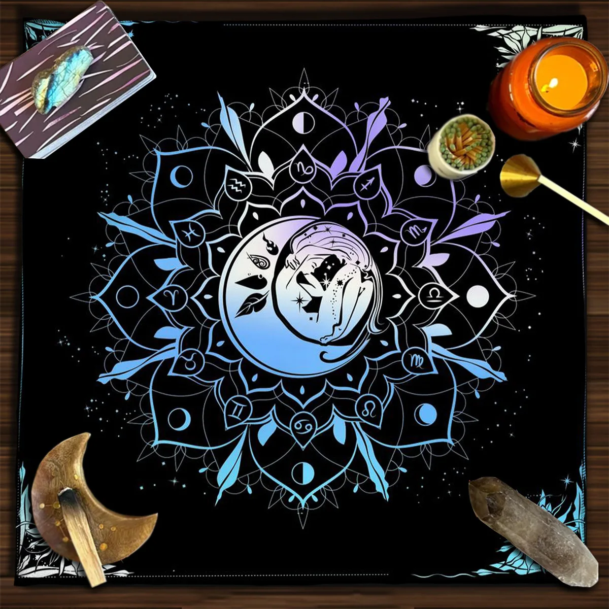 VIKAMA Blue Butterfly Moon Tarot Altar Cloth Dark Occult Witchcraft Mystic Ritual Divination Mat