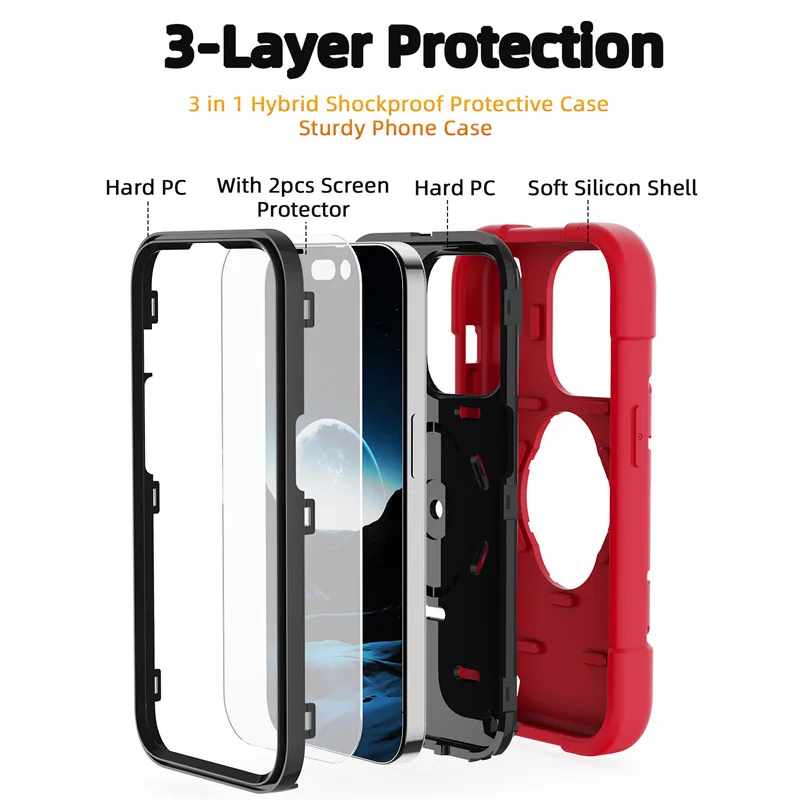 Ring Phone Case For Iphone 15 Pro Max Shockproof 3-in-1 Rotating Stand Silicone Pc Protective Case For Iphone 14 Plus 13