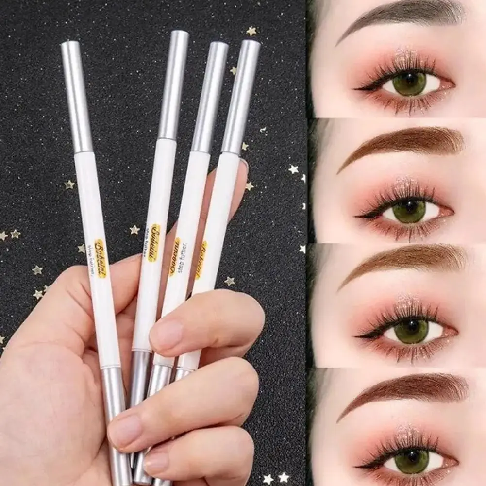 ดินสอเขียนคิ้วแบบกันน้ำ สีธรรมชาติ ติดทนนาน 2 สี ดำ น้ำตาล ไม่เลอะเทอะ พร้อมแปรงแต่งหน้า