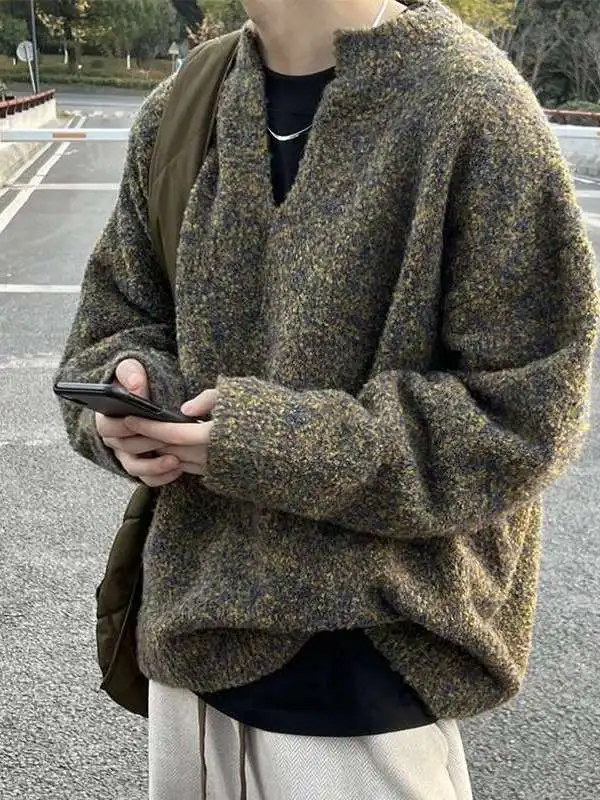 

plus Size 300 Pou American Retro Lazy Sle V-Ne Knitted Sweater Men's Women's Small Fraance Wind Coat Casual Loose Fit