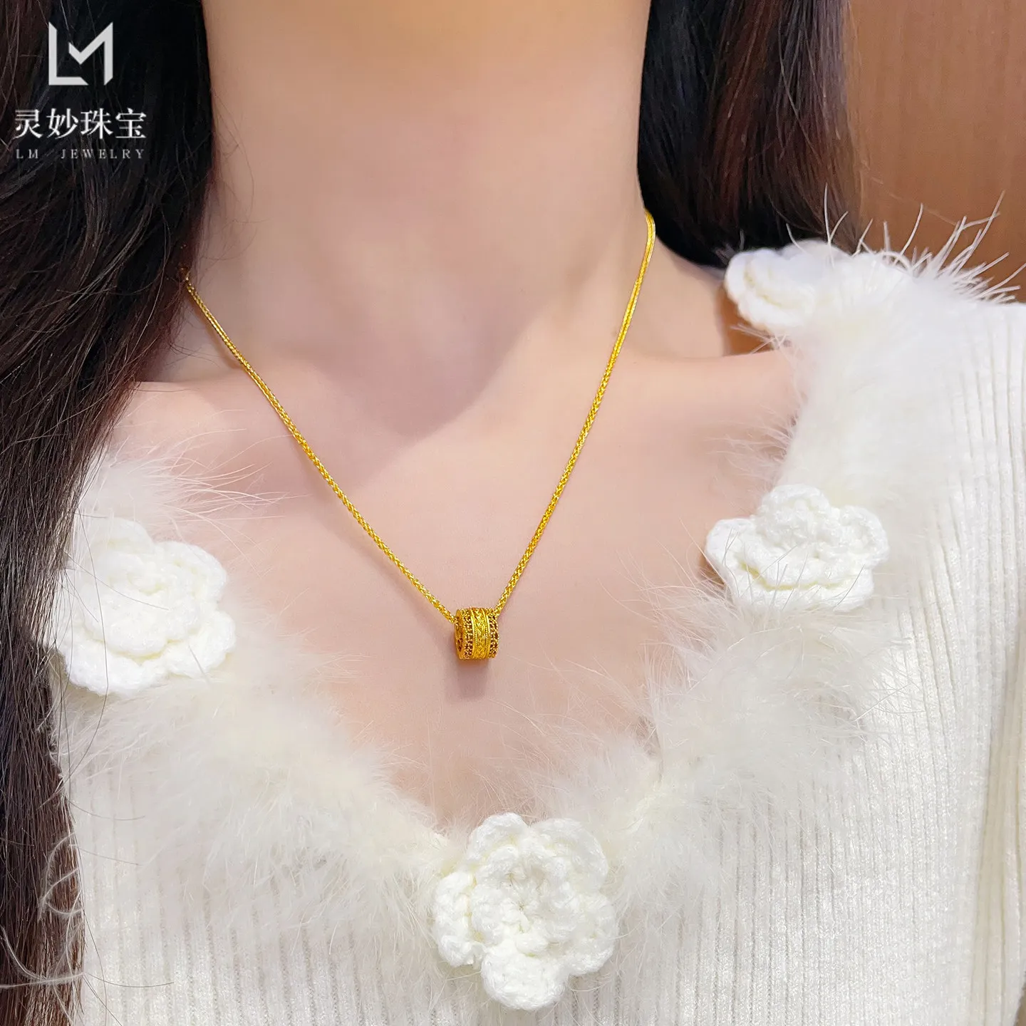 Gold Tone Filigree Wheat Ear Clavicle Necklace Pendant Lulu Tong Good Luck Wealth Waist Wrap Ancient Method Design Gift For Her