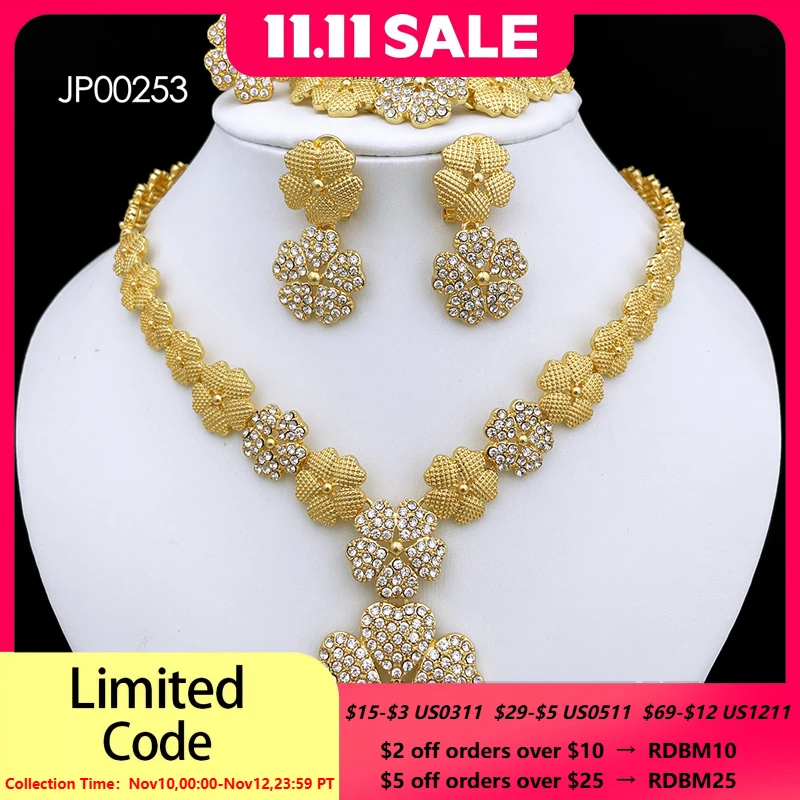 

Женские роскошные дизайнерские подвески с пятью лепестками и цветами из Дубая, ожерелье, серьги, браслет и кольцо