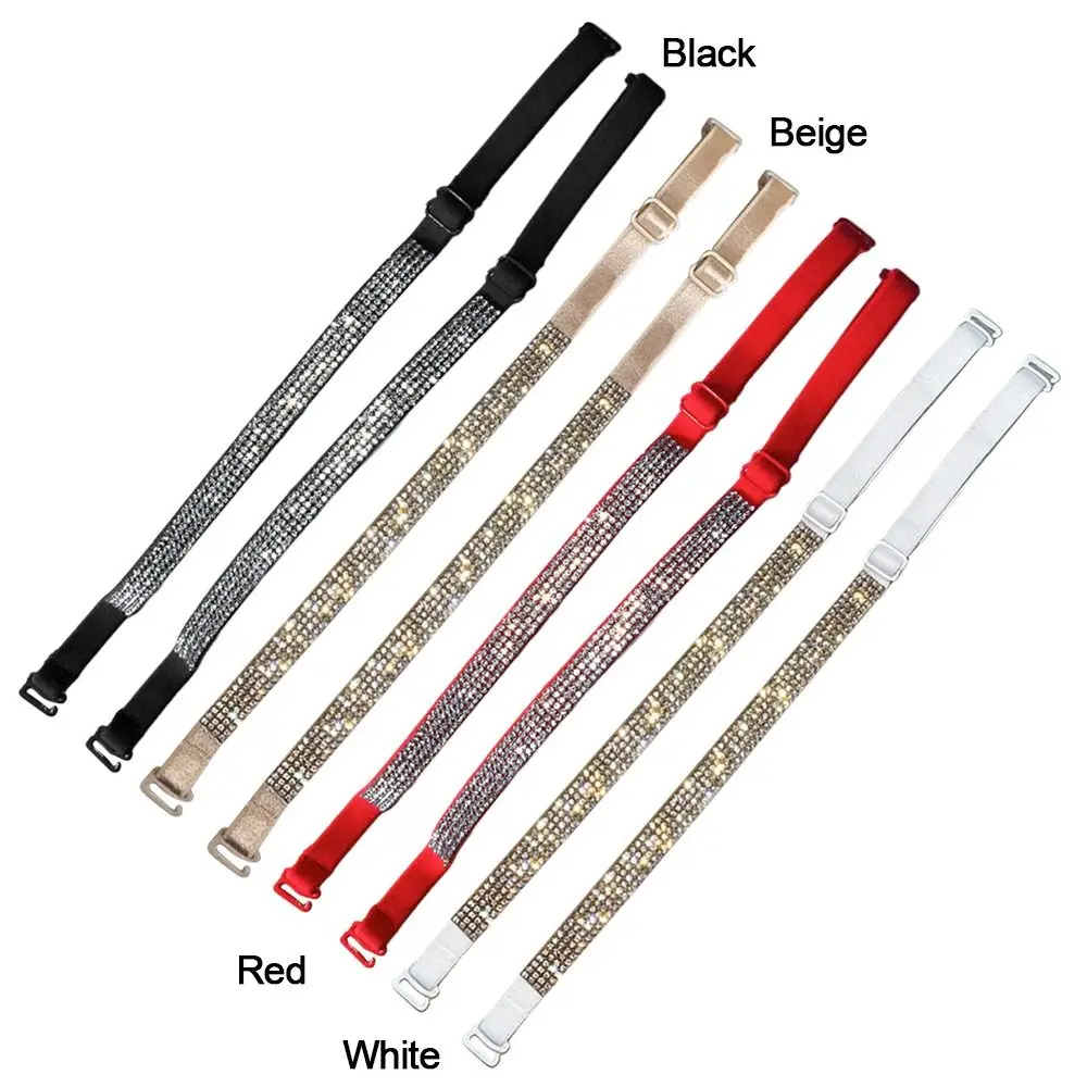 1 Pair Sparkling Rhinestone Bra Straps Replacement Invisible Strap High Stretch Fabric Rhinestone Bra Belts