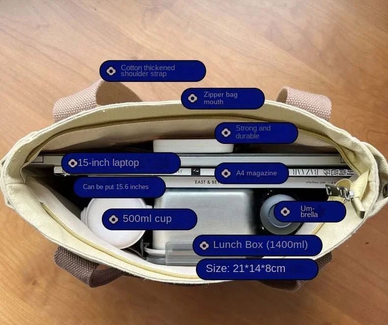 Große Canvas-Tragetasche, Schultertasche für den Arbeitsweg, Handtasche für Studenten, Büchertasche für den täglichen Gebrauch im Freien – Detail 5