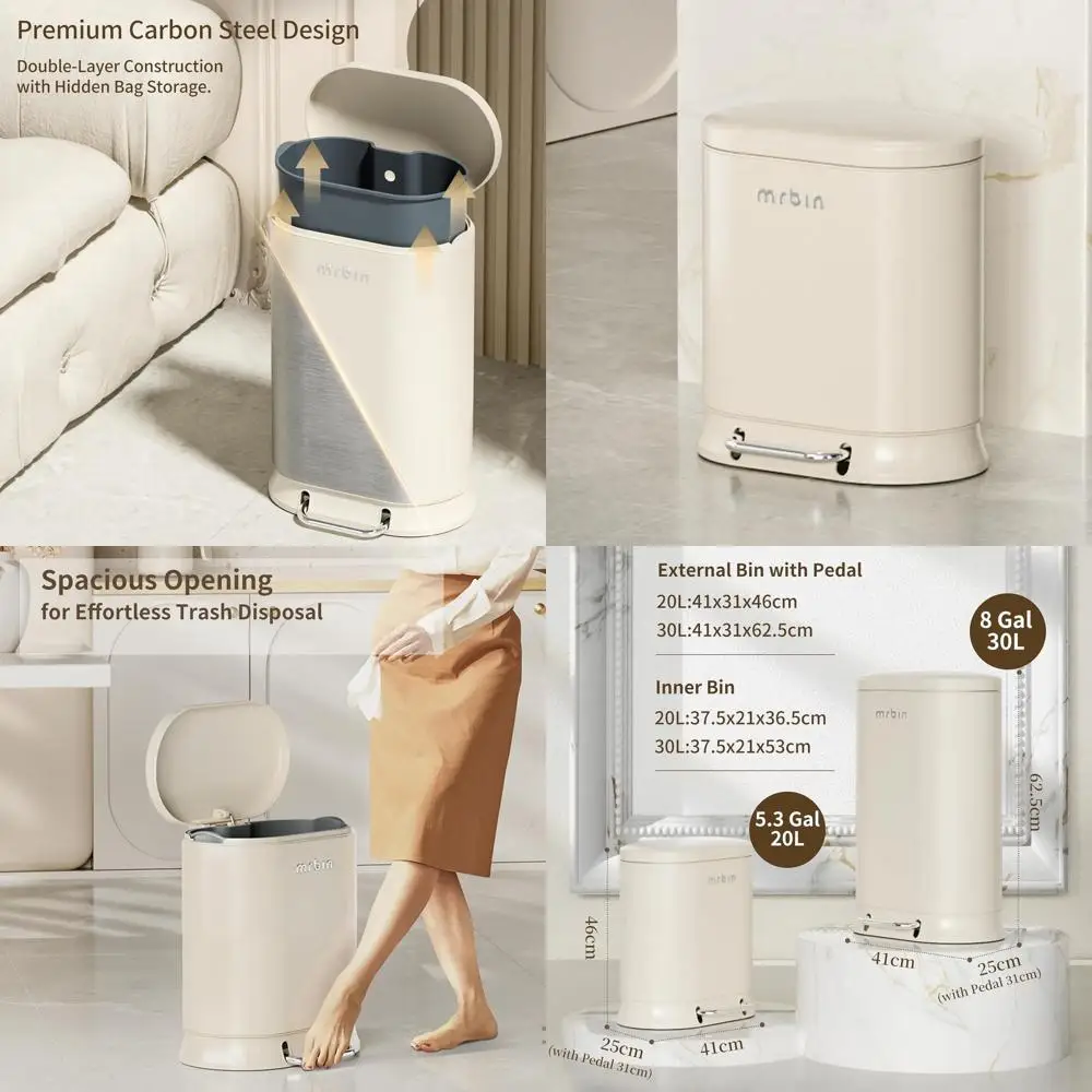 

Stainless Steel 20L Bathroom Trash Can with Lid and Foot Pedal for Kitchen, Desk, Restroom, and RV Use