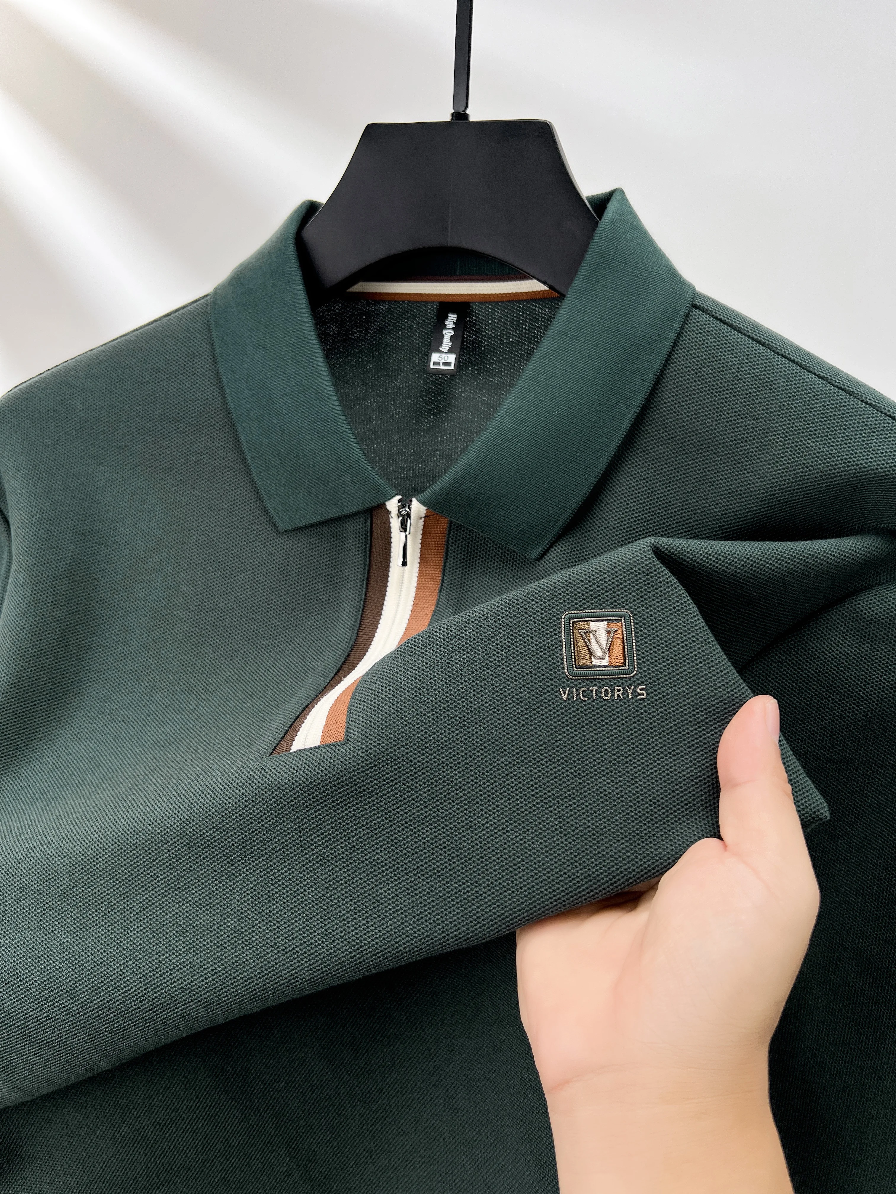 

100% хлопчатобумажная мода мужская рубашка с длинными рукавами Polo осенний Мода Перевернутый воротник принт дизайн гольф Половина молнии комфортабельная футболка