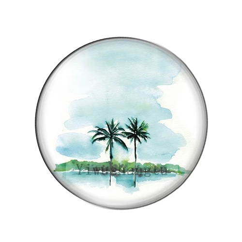 Beach coconut tree scenery sunset Art Paintings 12mm/18mm/20mm/25mm Round photo glass cabochon demo flat back Making findings