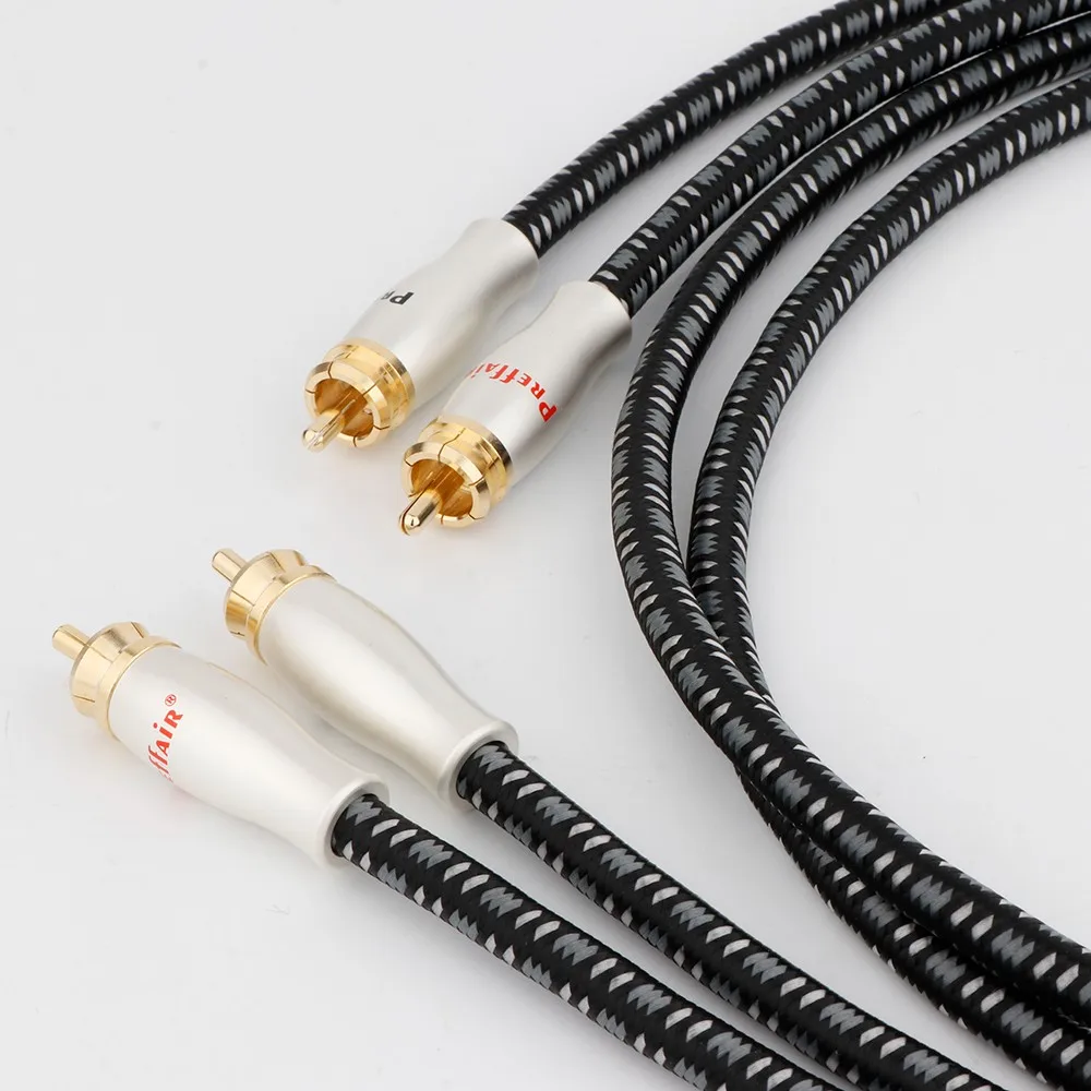 زوج مطلي بالفضة 6N OFC Dual RCA إلى Dual RCA لمكبر الصوت في السيارة ومضخم الصوت