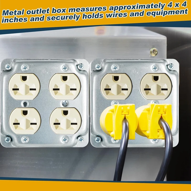 AA86 4 Set 4 x 4 Zoll elektrische Anschlussdose mit Abdeckung, elektrische Metall-Steckdosenbox, Steckdose freiliegende Arbeitsabdeckung