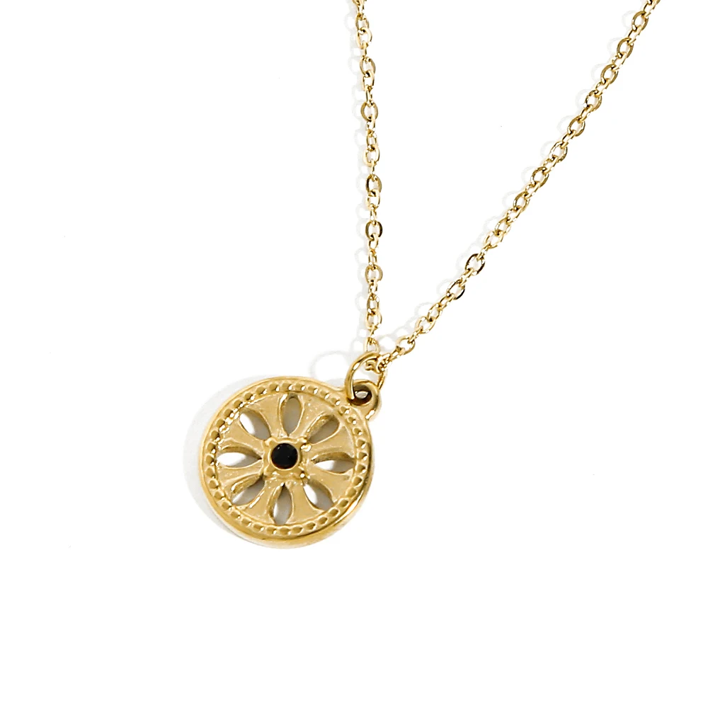 

WILD & FREE Gold Plated Stainless Steel Geometric Circular Pendant Necklace for Women Minimalist Charm Vintage Trendy Jewelry