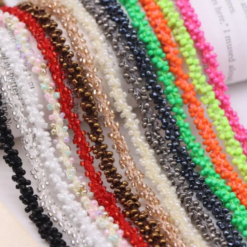 9-10 yards/lot 5mm multiple colored wire wound glass bead lace DIY clothing edge nail bead lace accessories A033