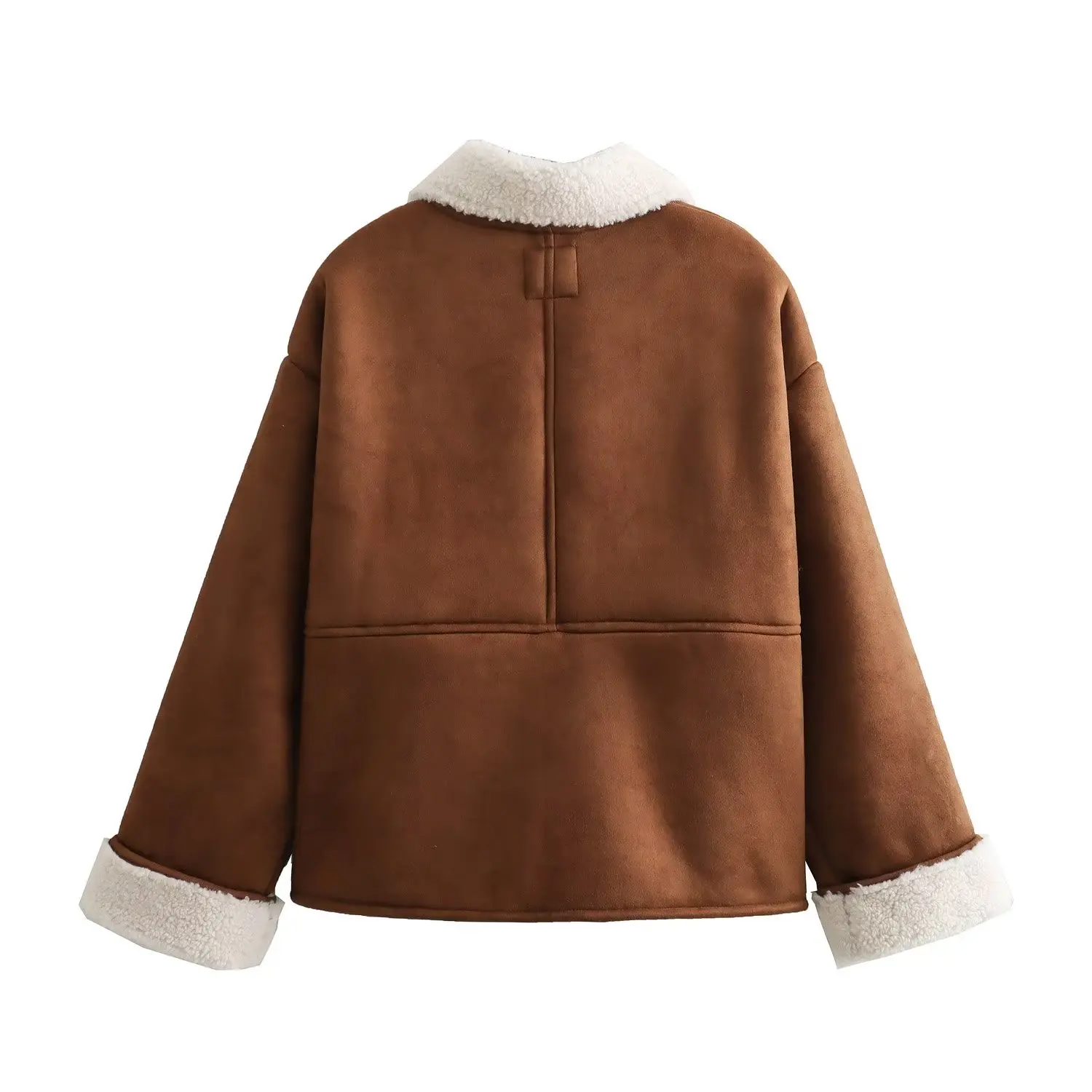 Withered French Vintage Suede Lamb Fleece Jacket Contrast Pocket Fashion Casual Winter Coat Women