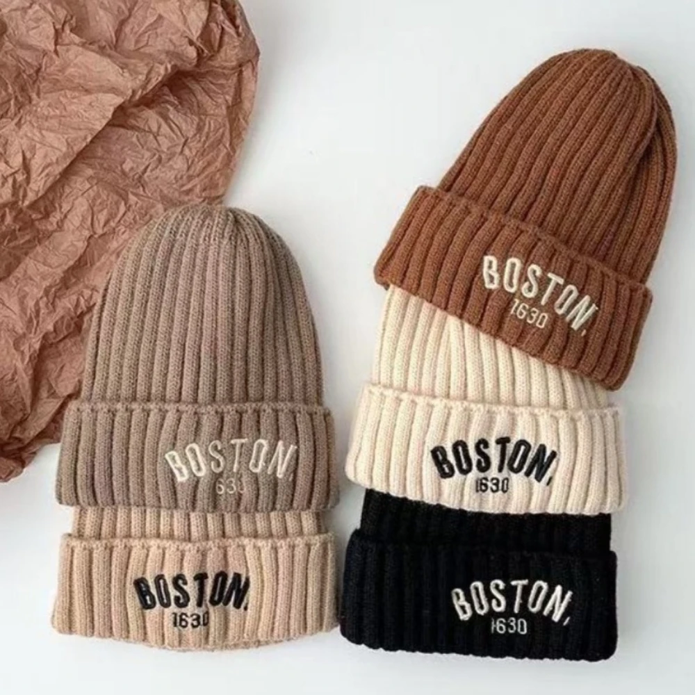 

MINISO Baby Hat Baby Knitted Hat with Letters Warm Windproof Earmuffs Winter Beanie Birthday Gift Headdress Protective Hats