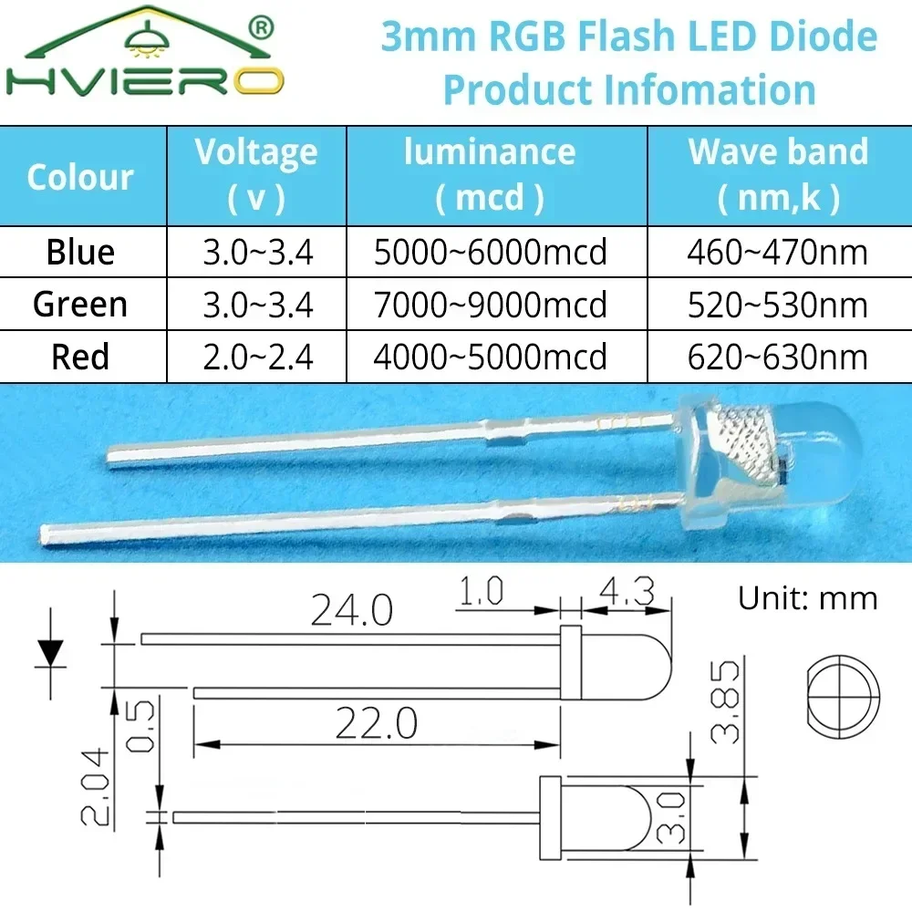 10PCS Fast Slow Flash RGB Round 3mm Rainbow Multi Color Red Green Blue Emitting Diodes Light Bead Clear 2.0~3.4V LED Lamps Bulbs