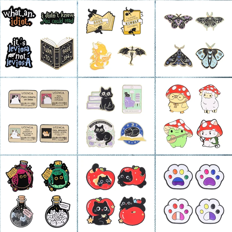 3-4Pcs/Set Cute Animal Collection Spanish Cat License Enamel Pin Magic Elf Cat Happiness Potion Bottle Brooch Jewelry Wholesale