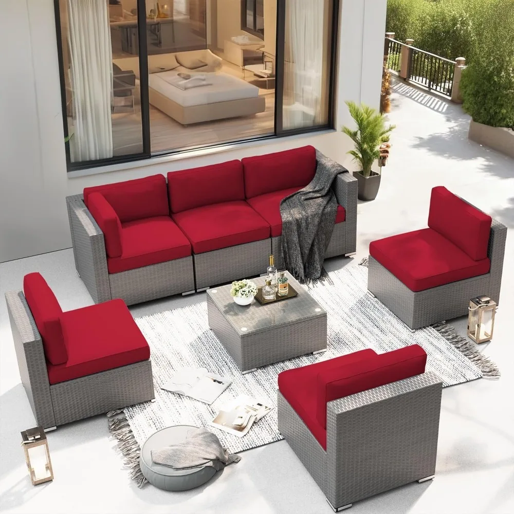 

Garden Sofa, Set of 7, Outdoor Patio Furniture Set ,Wicker Combination Sofas Sets with Coffee Table and Cushions, Patio Sofa Set