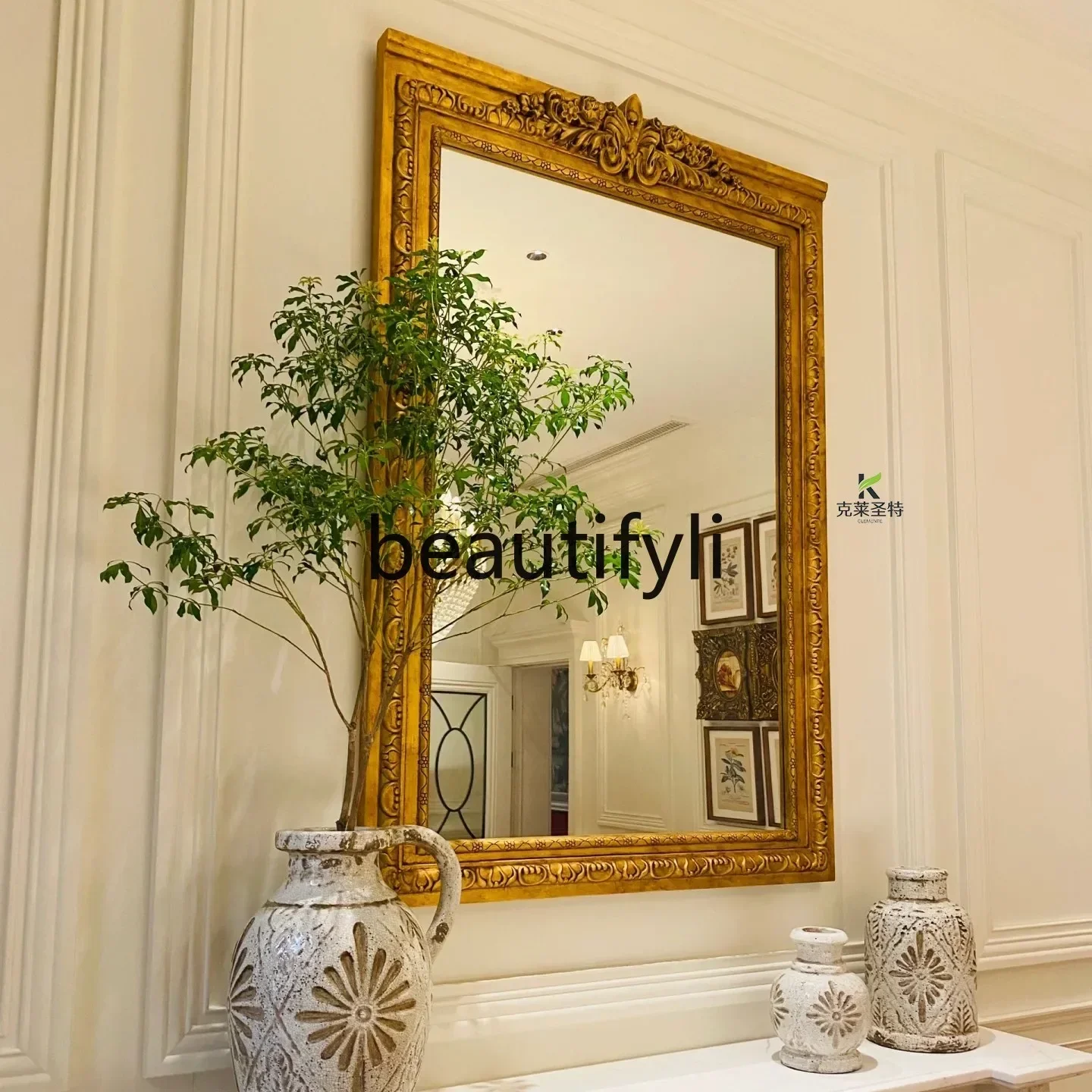 178cqy French retro fireplace mirror European carved makeup mirror background wall wall hanging home decorative mirror