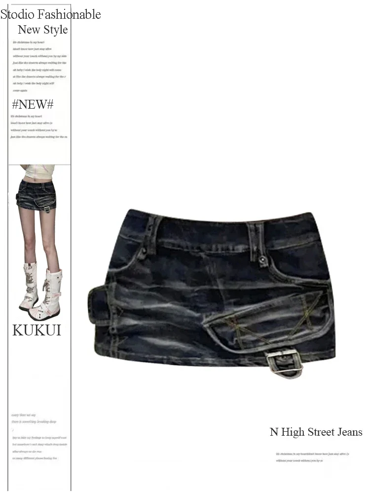 

Summer Women Dark Academia Japanese Fashion Grunge Cyber Punk Mini Low Rise Denim Skirt 2000s Aesthetic Y2k Hot Sexy Tide E-girl