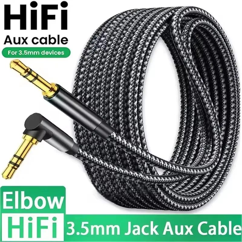 3.5 مللي متر جاك كابل الصوت 90 درجة الكوع ذكر إلى مستقيم ذكر Aux HiFi كابل لسامسونج S20 سيارة سماعة MP3/4 Aux سلك الحبل