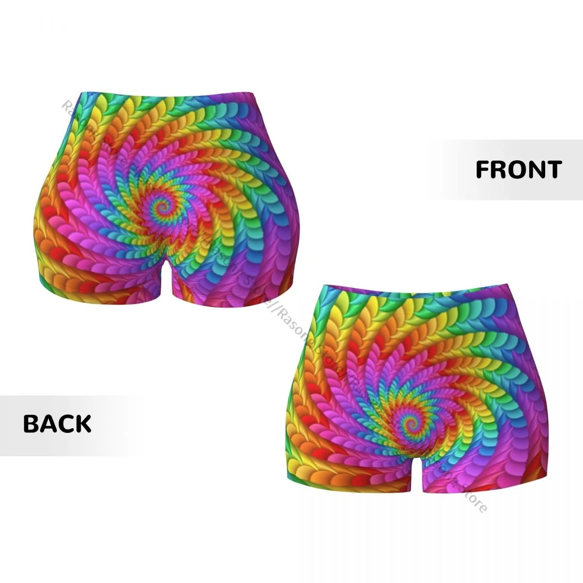 Shorts de ioga feminino psicodélico arco-íris espiral scrunch booty levantamento de bunda conforto fitness academia