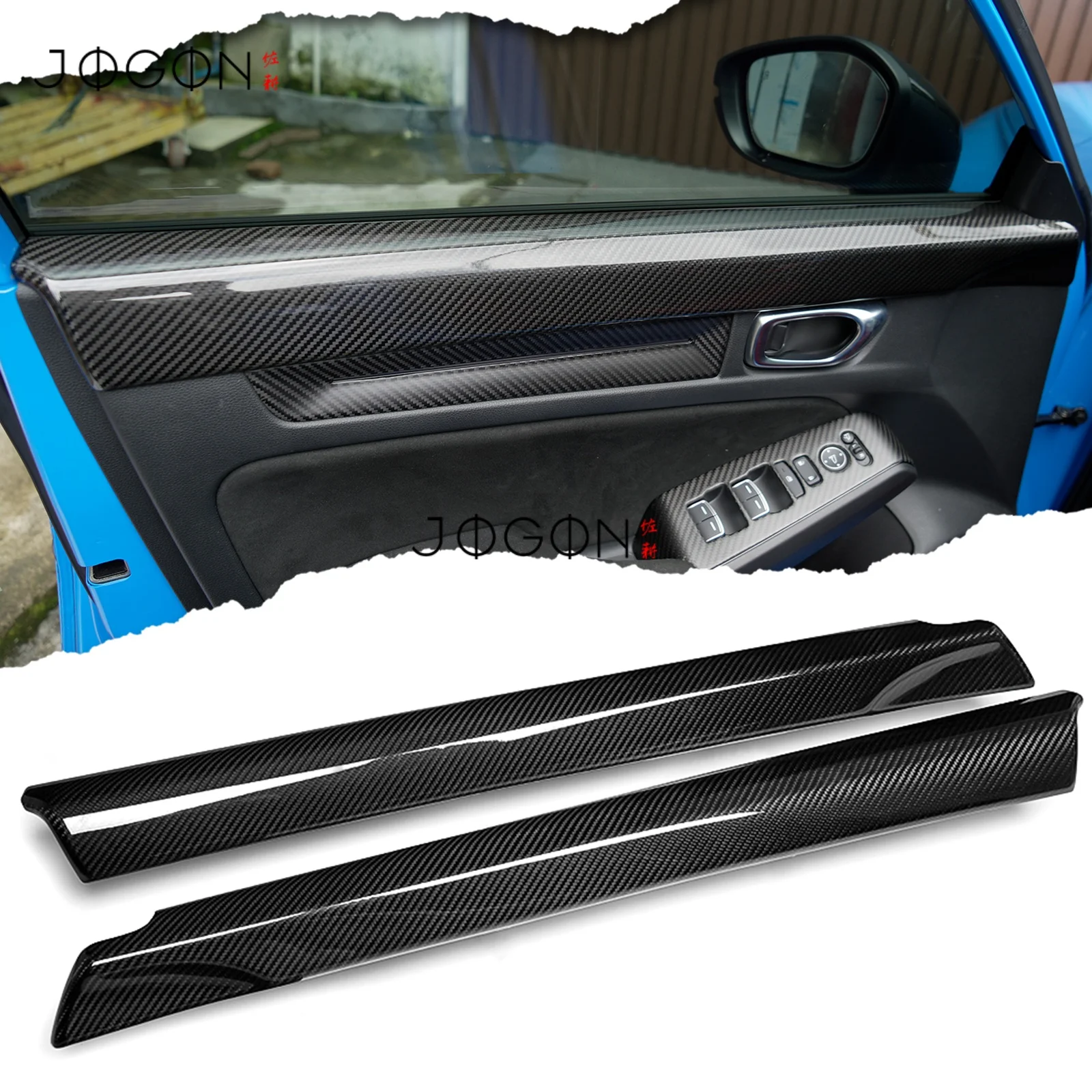 For Honda 11th Civic Type R FL5 2023-2026 Stick-ON 2Pcs Dry Carbon Fiber Car Interior Front Door Upper Belt Moulding Cover Trim