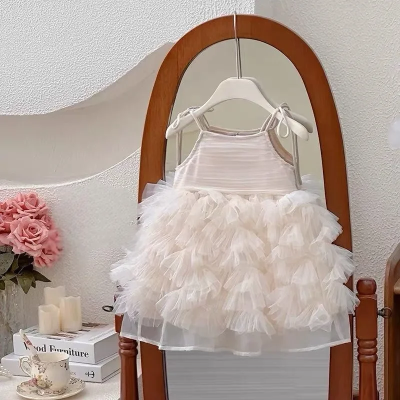 

Summer Birthday Party Baby Clothes 1-5Y Baby Girl Princess Strap Tutu Dress Infant Toddler Child Elegant Ruffled Tulle Vestido