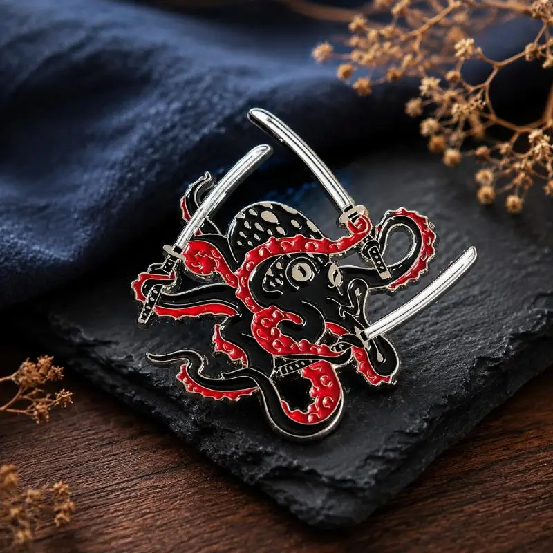 Trendy Octopus Warrior Enamel Pin Cute Cartoon Animal Badge Easy to Attach for Backpack Jeans Decor Nice Gift for Teen Students