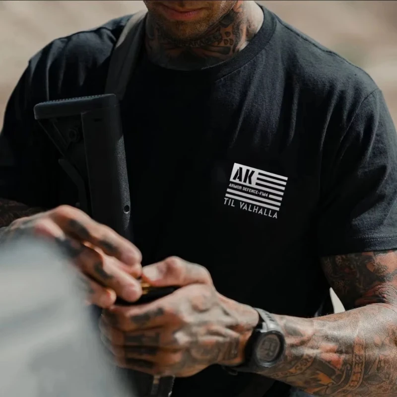 الصيف التكتيكية العسكرية مروحة طاقم الرقبة نصف كم الأمريكية صعبة الرجل Ins الشمال أسطورة مطبوعة الرجال قصيرة الأكمام القطن تي شيرت #3