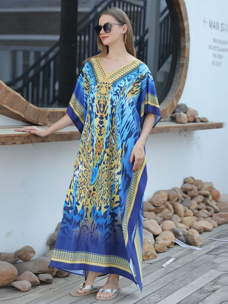 Vestido caftán de playa de talla grande, bata Plage para playa, caftán estampado, caftán para mujer, traje de baño para cubrir, ropa de playa