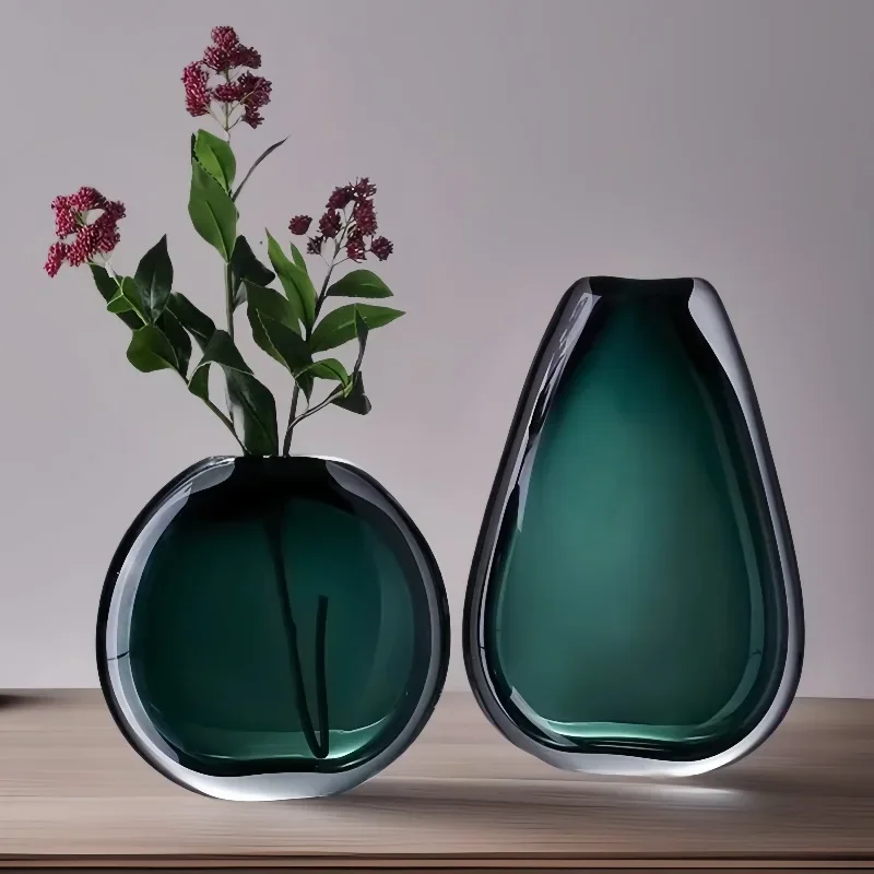 Modern simple and heavy glass vase ornament, high-value handmade living room desktop flower arrangement soft decoration