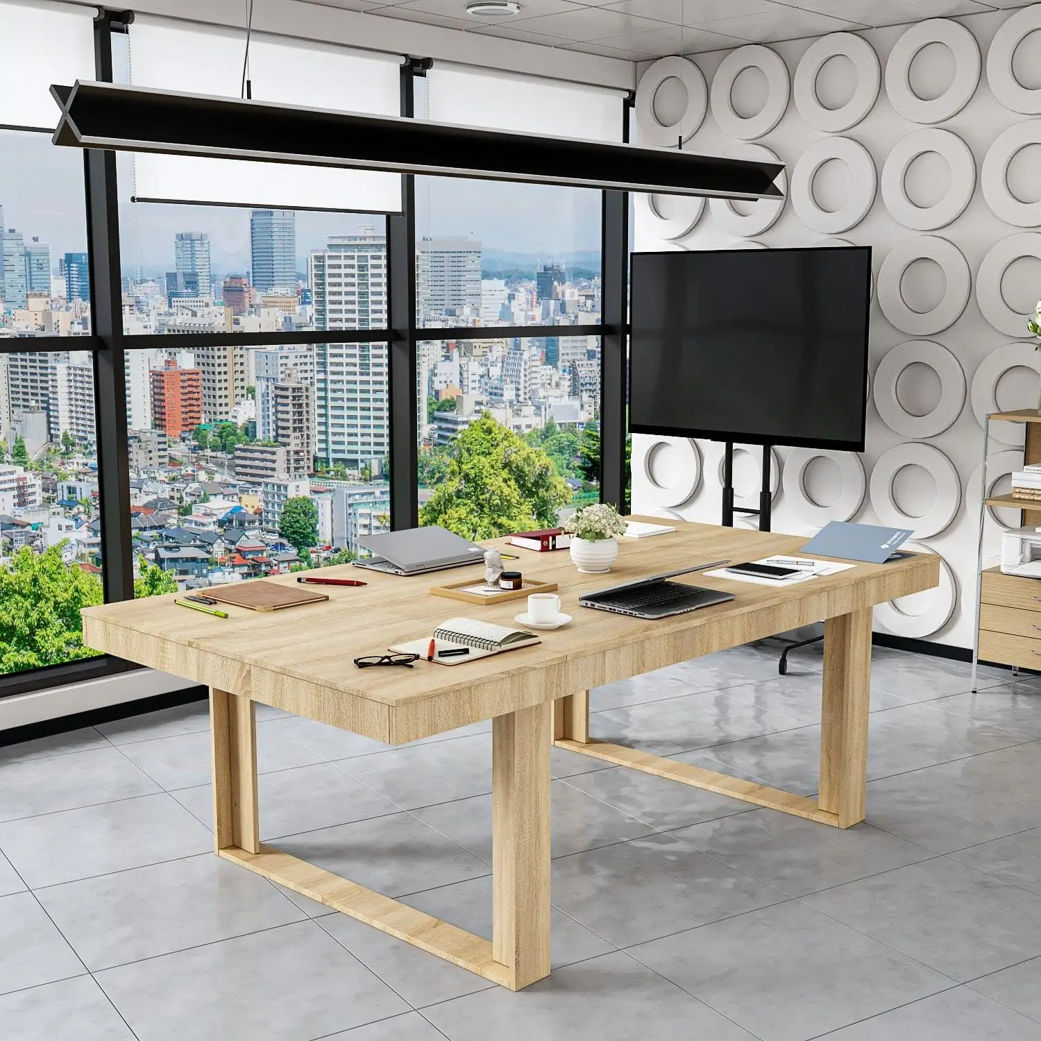 Meja konferensi meja pertemuan Modern meja persegi panjang untuk pertemuan kantor ruang konferensi Oak (86.8 "L x 47.2" D x 29.4 "H